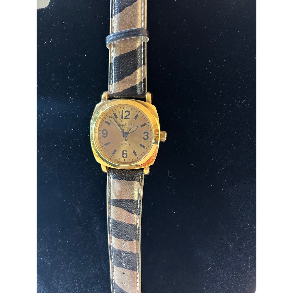 Joan Rivers Classics Zebra Print Leather Watch Gold Tone V377 Japan Movt